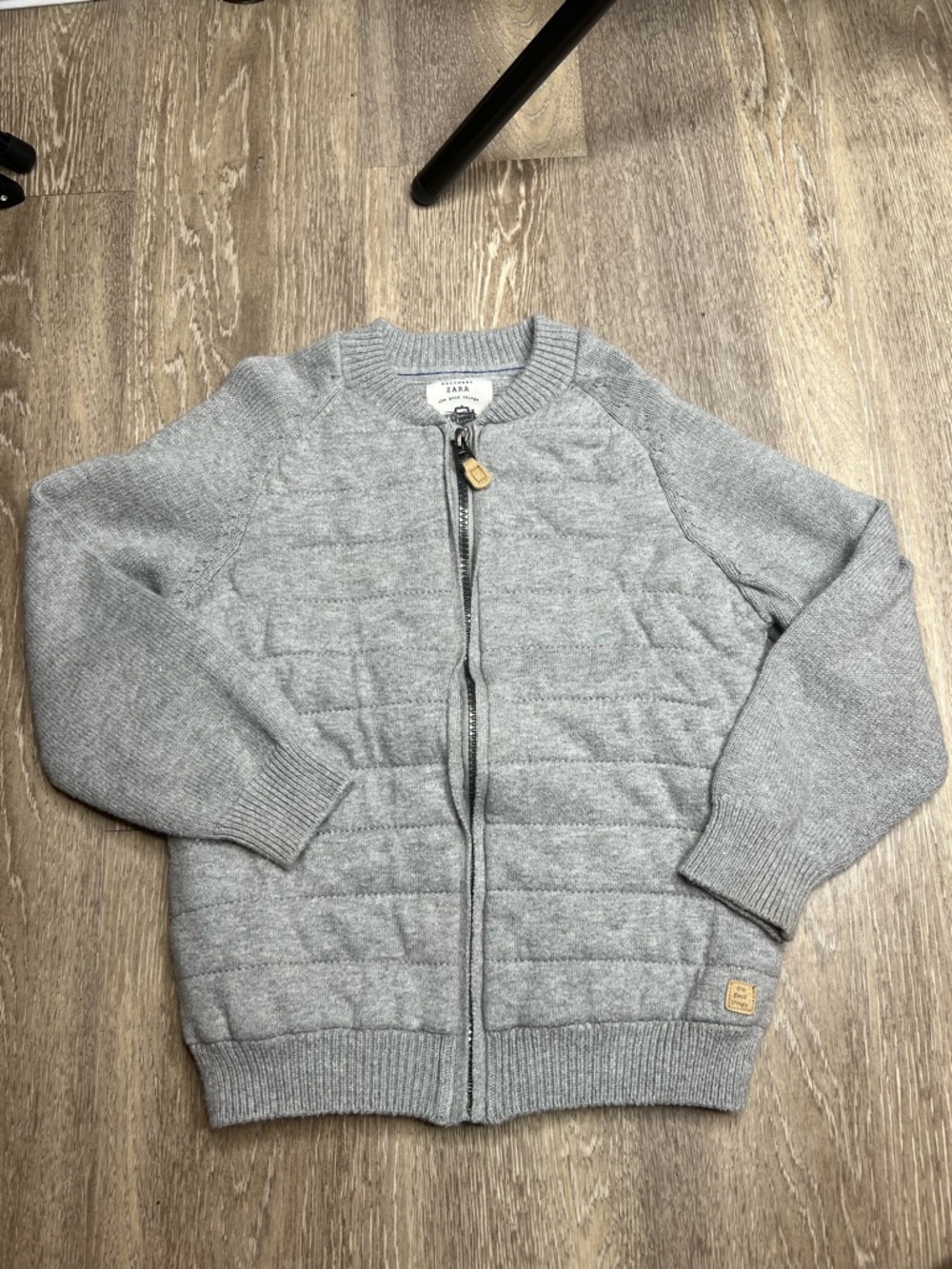 Zara  Knitwear Quilted Jacket Zip-up  Boy Size 7 Grey EUC